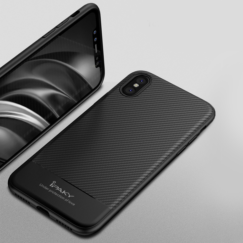 iPhone X/XS Capa Carbono iPaky Capa protetora preta para smartphone com textura tipo fibra de carbono