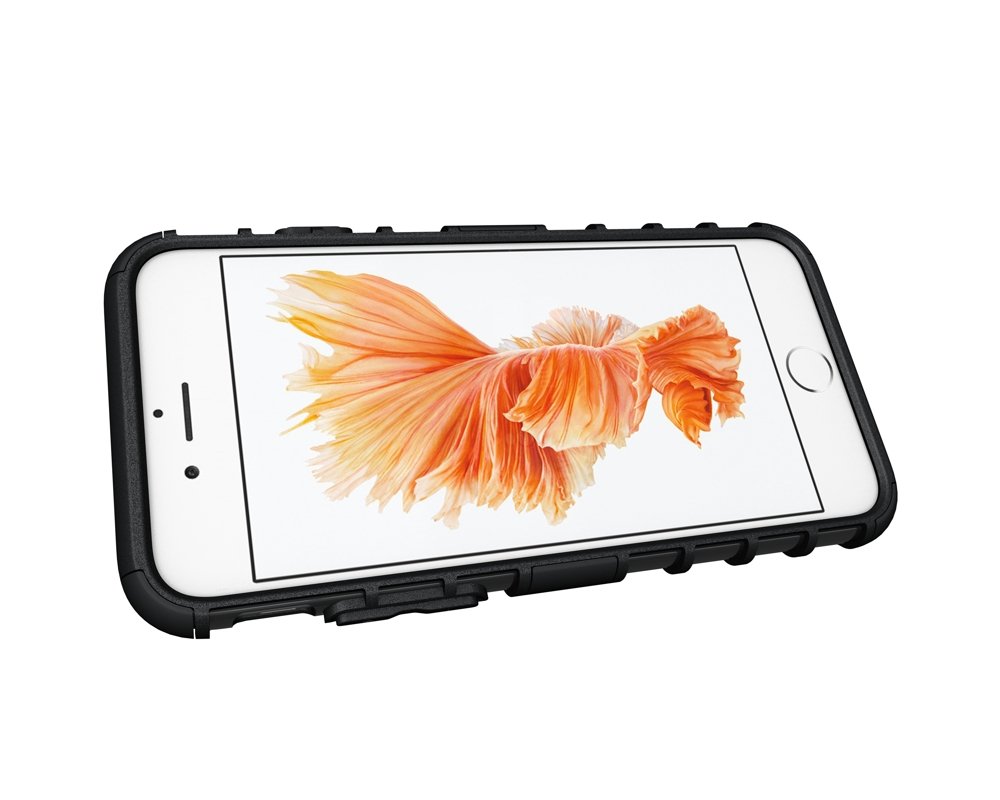 iPhone 7/8 Capa Híbrida Stand Anti-Shock Smartphone branco com capa protetora preta e imagem de peixe laranja no ecrã