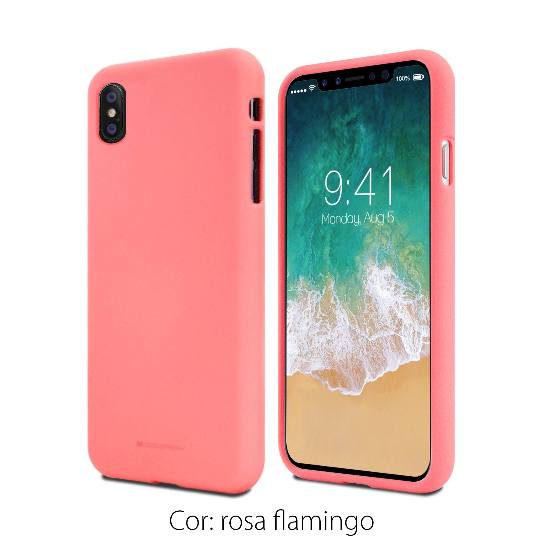 iPhone X/XS Capa Fina Silicone Soft Feeling Goospery Capa protetora rosa flamingo para smartphone com ecrã ligado e verso visível