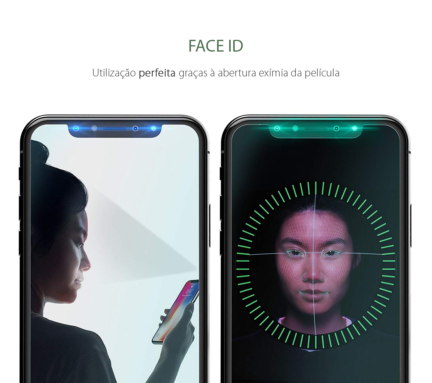 (Pack 2) Películas de Protecção em Vidro Temperado Wozinsky para iPhone 11 Pro/XS/X Dois smartphones com tecnologia Face ID e gráficos de reconhecimento facial