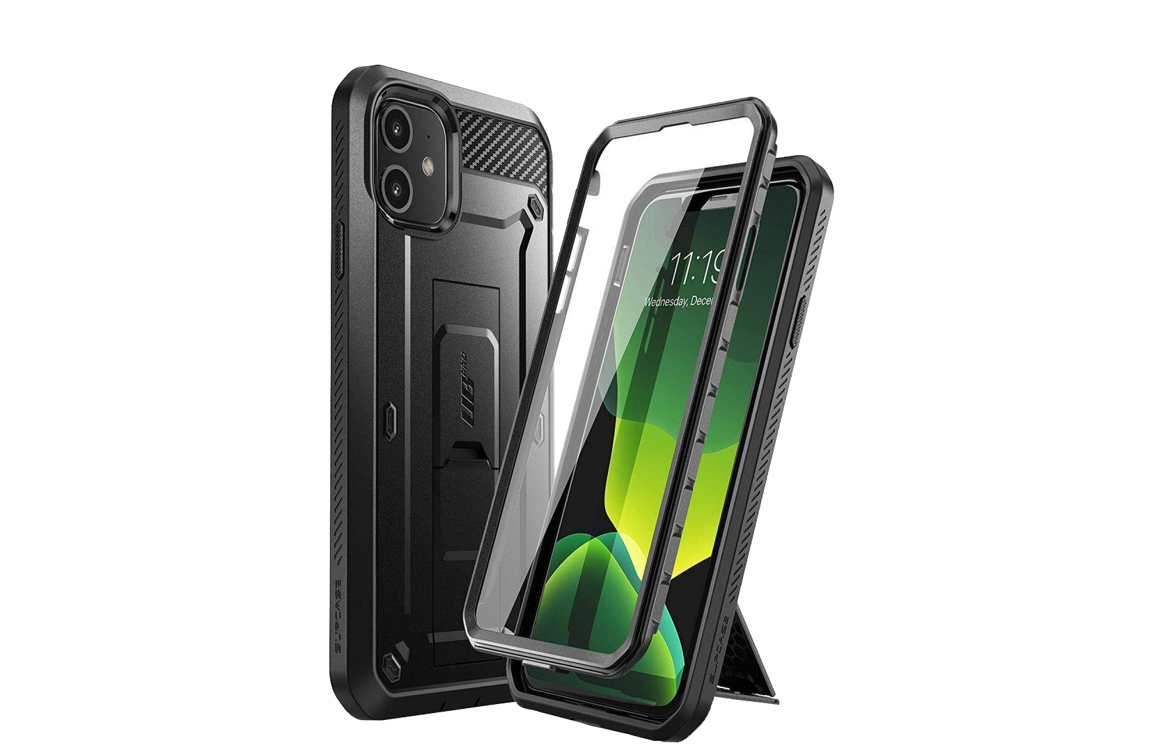 Capa Anti-Shock 360º Supcase Unicorn Beetle Pro para iPhone 11 Capa protetora preta para telemóvel com suporte e proteção de ecrã