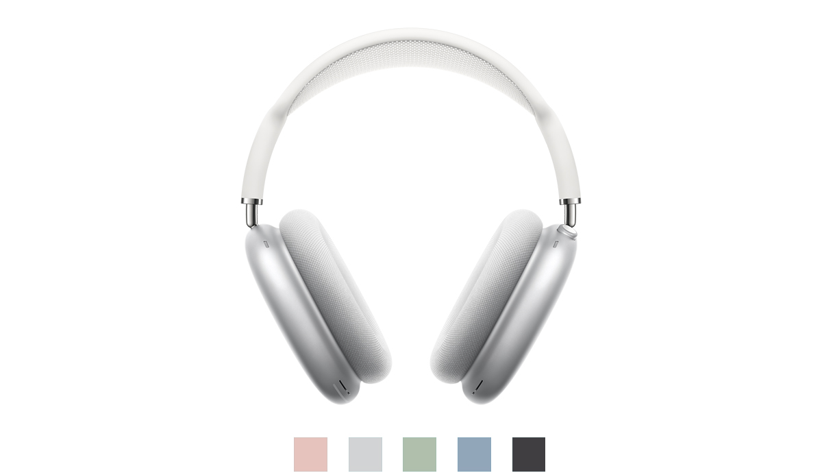 Apple AirPods Max Auscultadores over-ear cinzento claro com acabamento metálico e acolchoamento em tecido