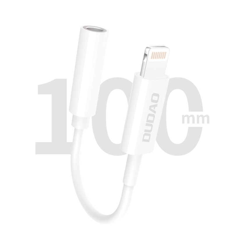 Adaptador Lightning para auscultadores de 3,5 mm Dudao Cabo adaptador branco de 100 mm com conetor lightning e conetor jack 3,5 mm fêmea