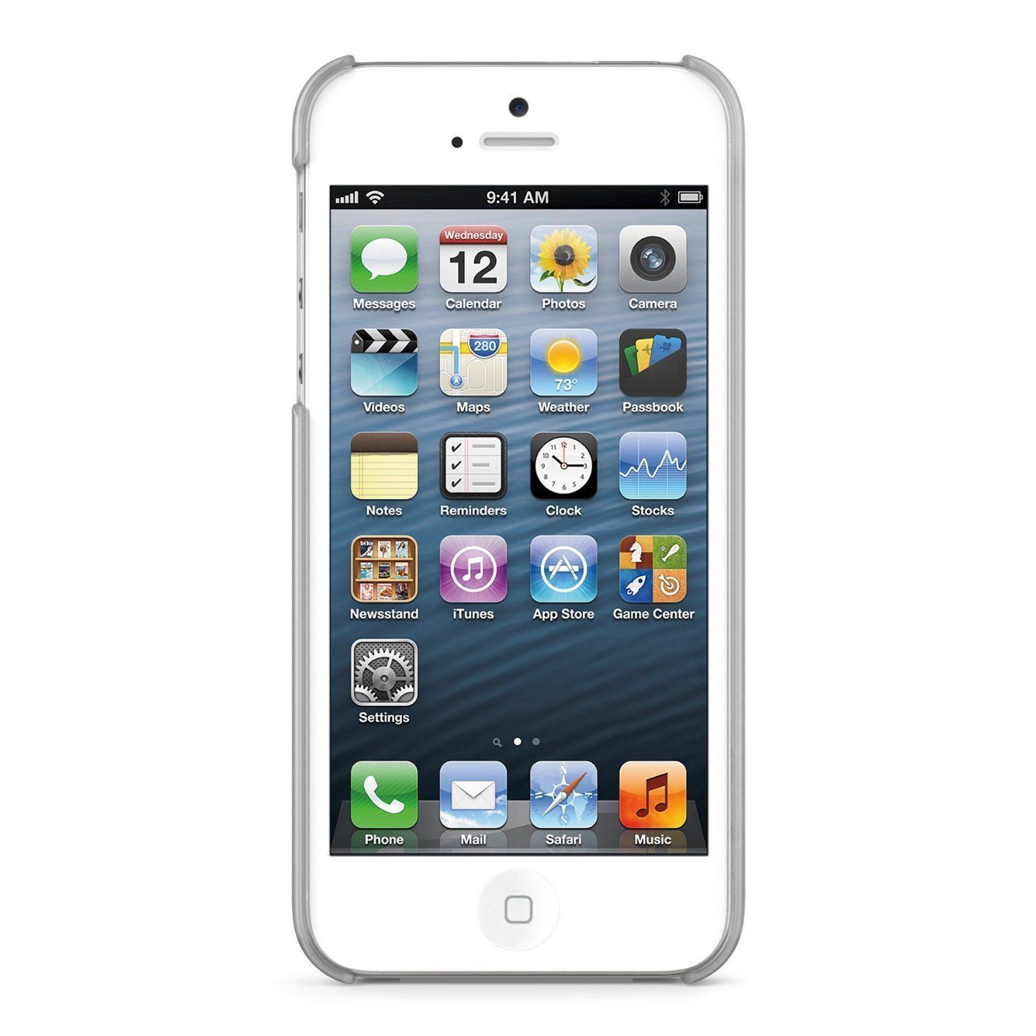 iPhone 5/5S/5SE Capa Rígida Belkin Transparente Smartphone branco com capa transparente e ecrã com ícones de aplicativos