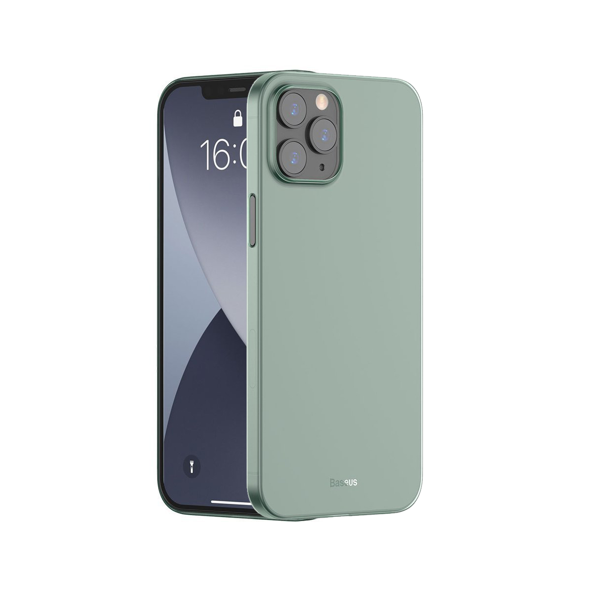 Capa Ultra Slim Wing para iPhone 12/12 Pro Smartphone com capa verde claro e mostrador ligado