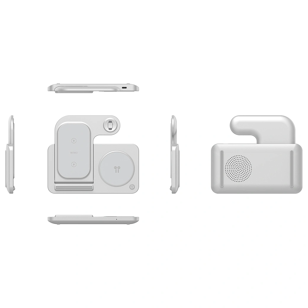 Carregador Wireless 3-em-1 WiWu Foldable Carregador sem fios modular branco com três secções destacáveis e marca WIWU