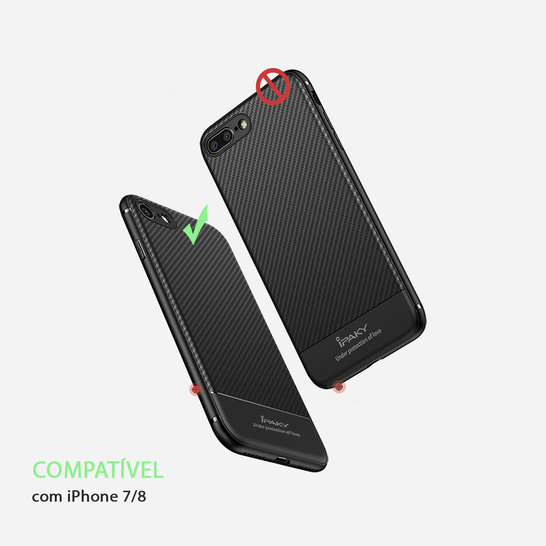 Capa Carbono iPaky para iPhone SE/8/7 Capas pretas para iPhone 7/8 com textura de fibra de carbono e símbolos de compatibilidade