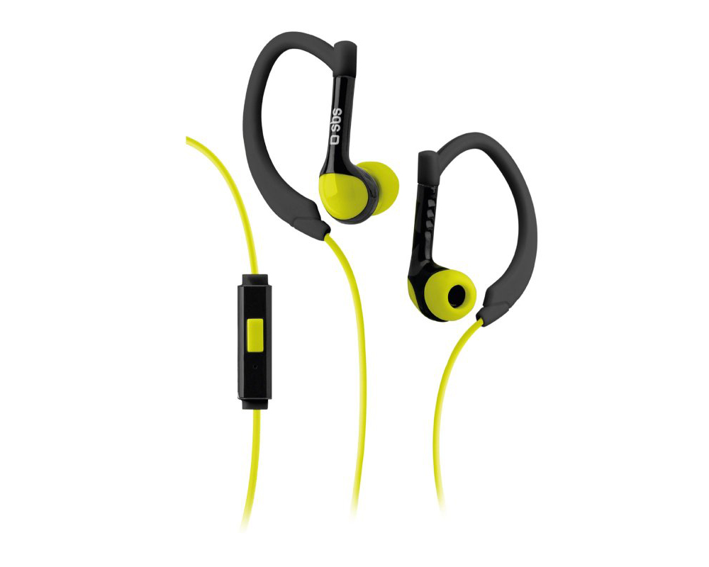 Auriculares desportivos SBS Sport Runway (com comando e microfone) Auriculares desportivos amarelos e pretos com gancho e controlo remoto