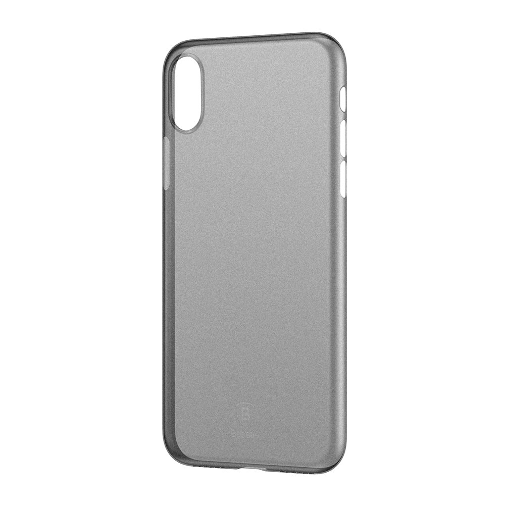 iPhone X Capa ULTRA Fina Baseus Wing Capa cinzenta translúcida para telemóvel com recortes para câmara e botões