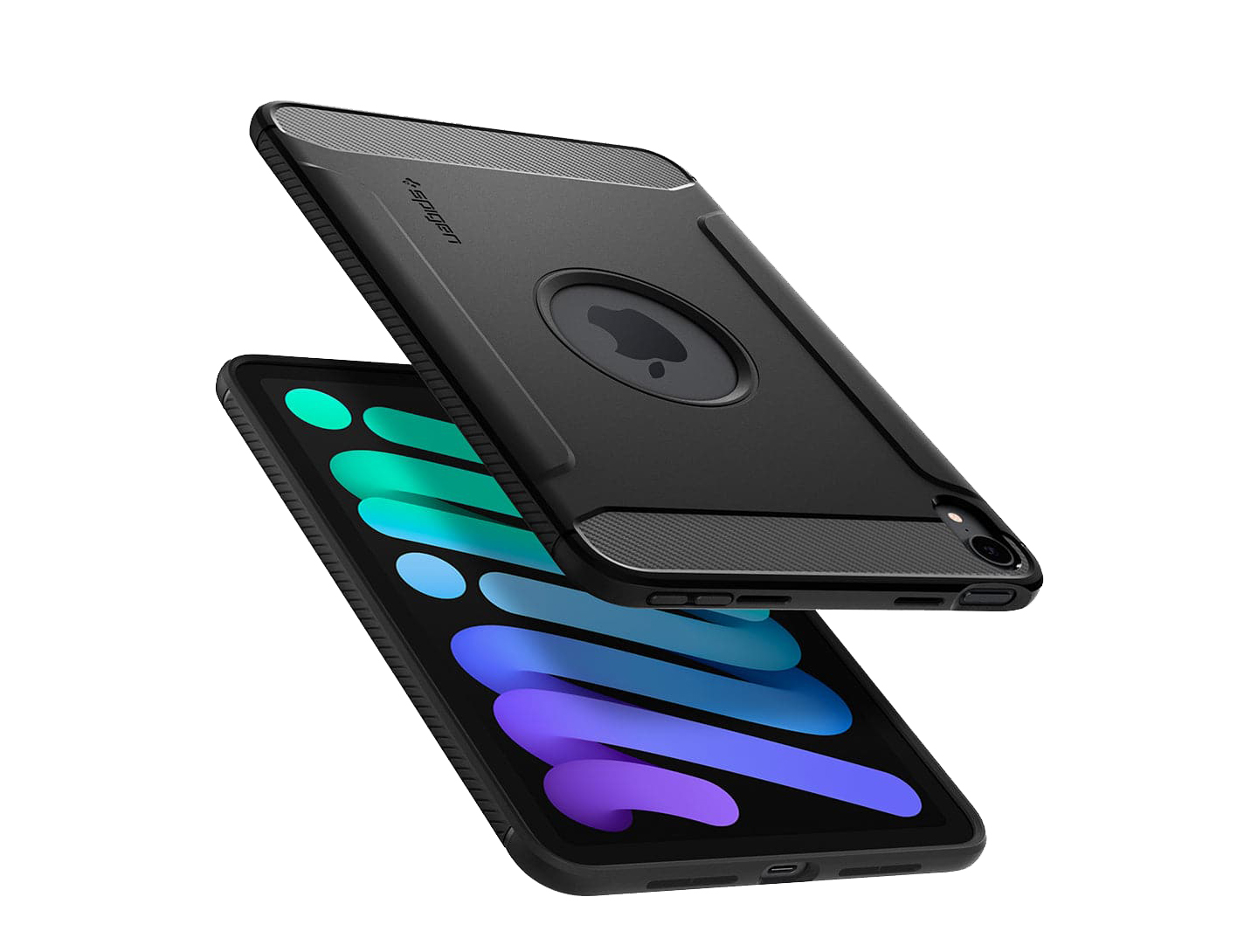 Capa Spigen Rugged Armor para iPad mini 6 (2021) Capa protetora preta para tablet Apple com abertura circular na parte traseira