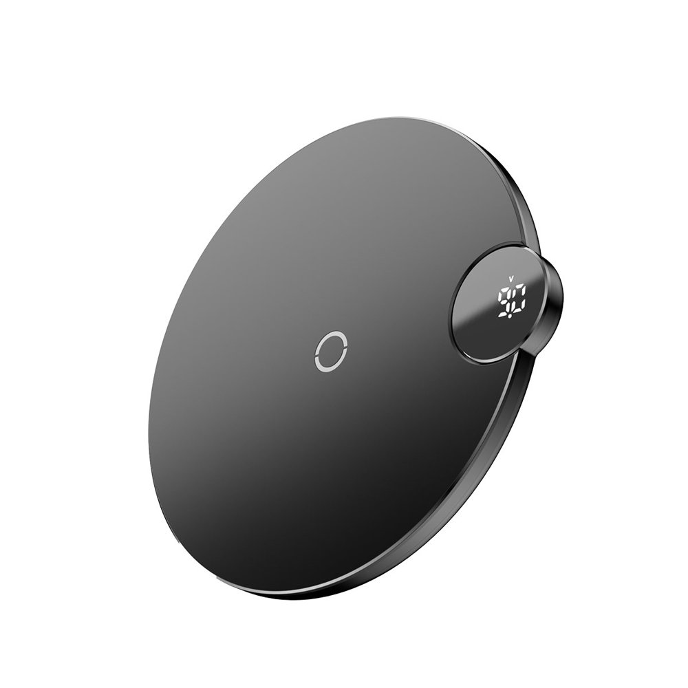 Aparelho circular preto com ecrã digital mostrando o número 90