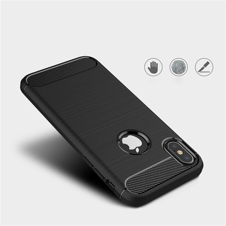 iPhone X/XS Capa Silicone Carbono Híbrida Capa preta para smartphone com detalhes texturizados e abertura para logótipo