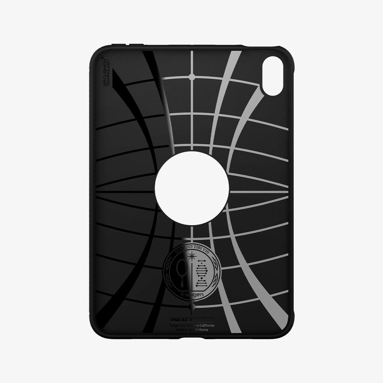 Capa Spigen Rugged Armor para iPad mini 6 (2021) Capa preta para tablet com padrão geométrico cinza e branco e recorte circular