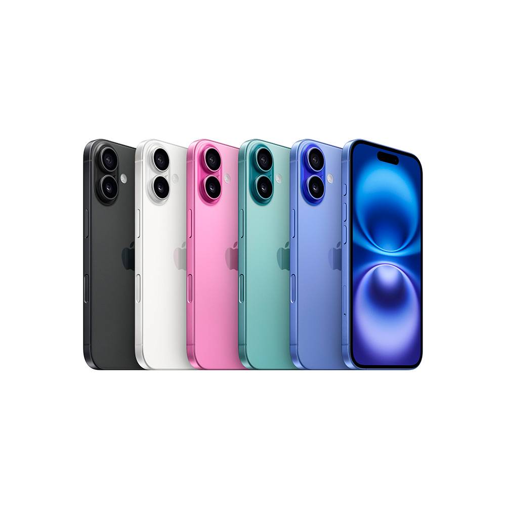 Seis smartphones de várias cores alinhados, com uma vista frontal e traseira visível.