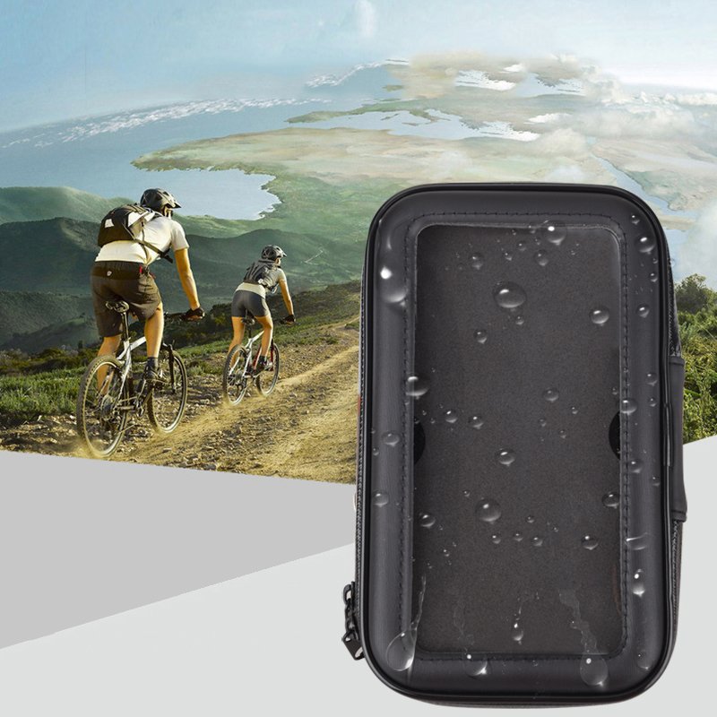 Suporte Universal de Smartphone para Bicicleta / Mota Suporte impermeável para telemóvel preto com gotas de água e ciclistas ao fundo