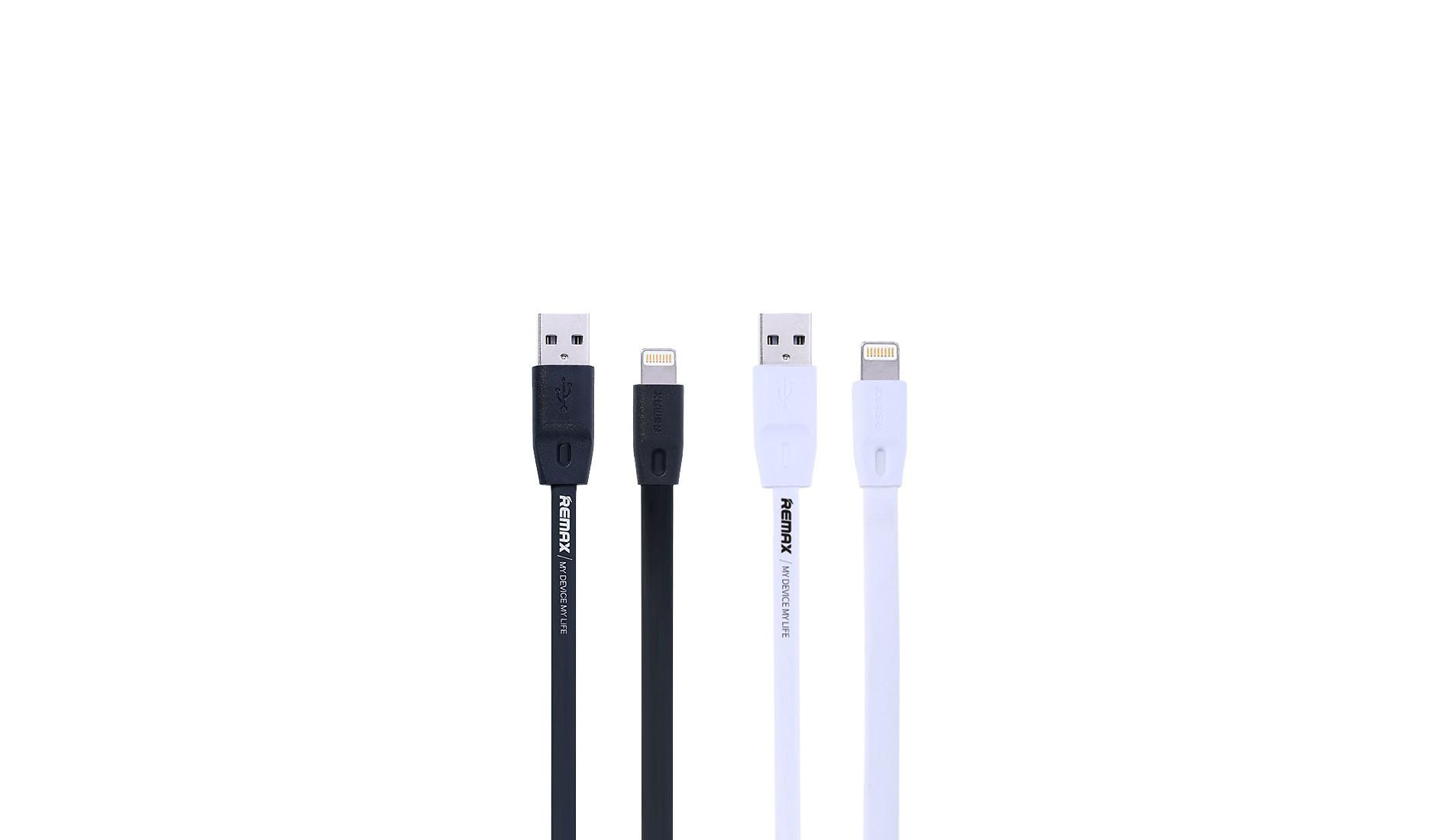 Cabo Flat Lightning Anti - Tangle (2 metros) Cabos USB para Lightning preto e branco com design plano e acabamento liso