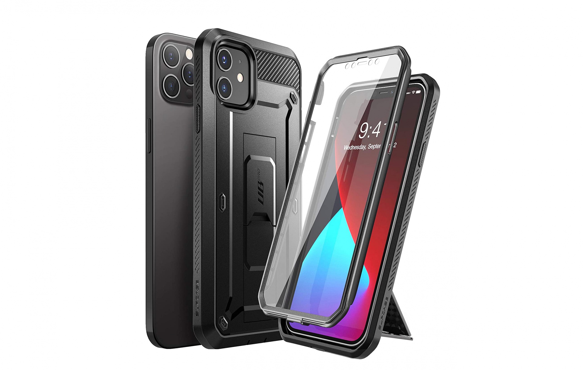 Capa Anti-Shock 360º Supcase Unicorn Beetle Pro para iPhone 12/12 Pro Capas protetoras para telemóvel pretas e transparente com suporte dobrável