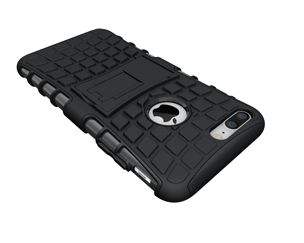 iPhone 7/8 Plus Capa Híbrida Stand Anti-Shock Capa protetora preta para smartphone com suporte e textura quadriculada