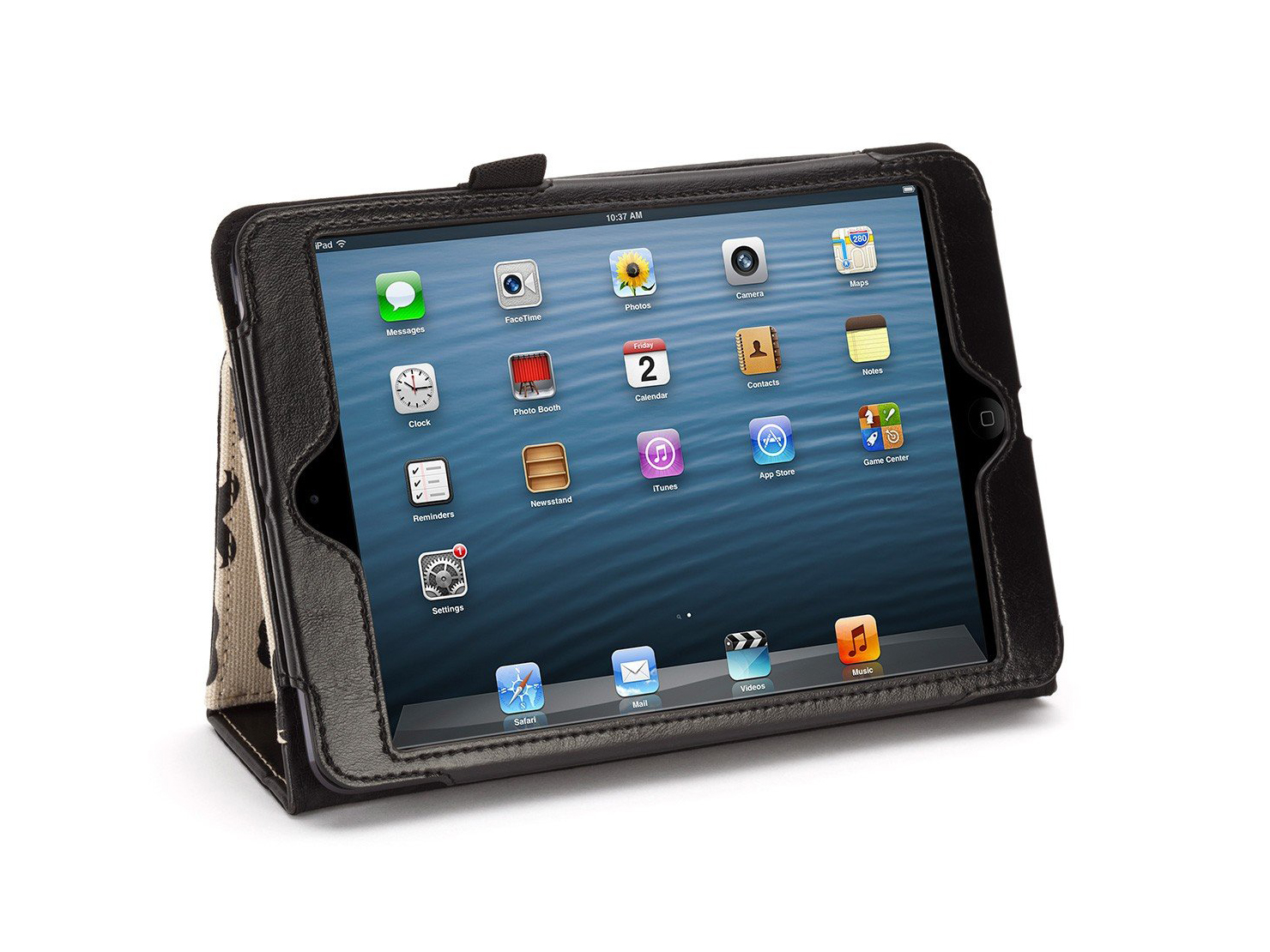 Capa Griffin Mustachio Folio para iPad Tablet com capa protetora preta num suporte