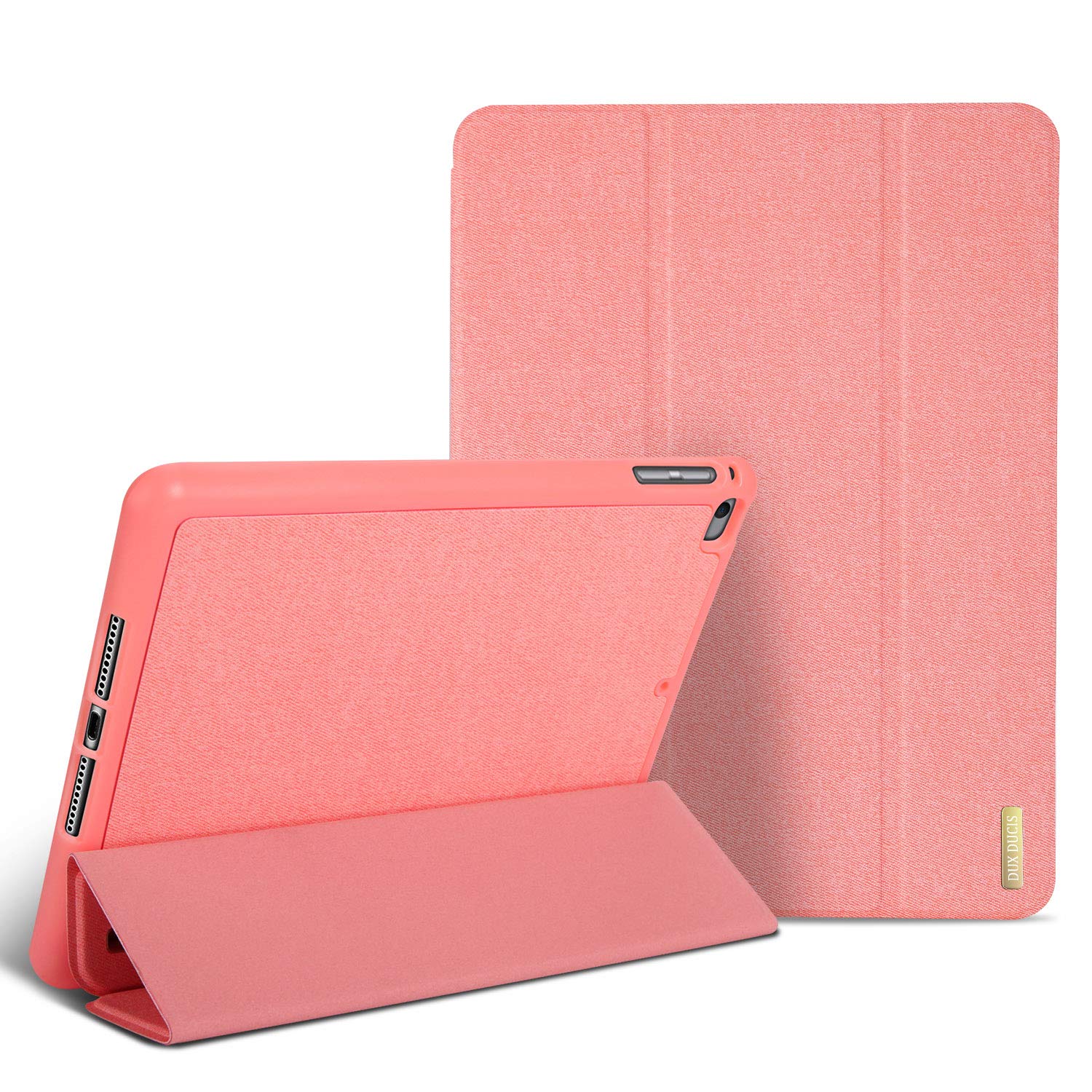 Capa Domo Pencil para iPad mini - Rosa Capa protetora cor salmão para tablet com suporte dobrável e recorte para câmara