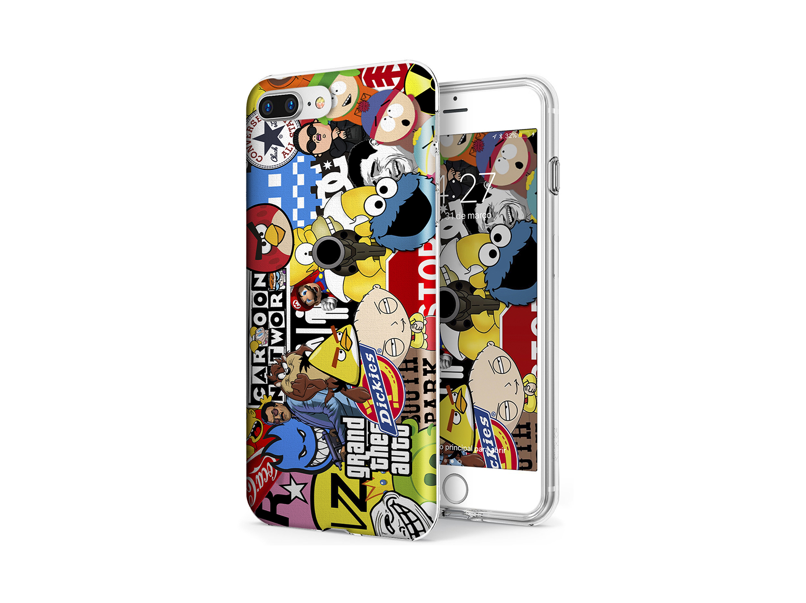 iPhone 7/8 Plus Capa Silicone Personalizada Capa de smartphone colorida com personagens de desenhos animados