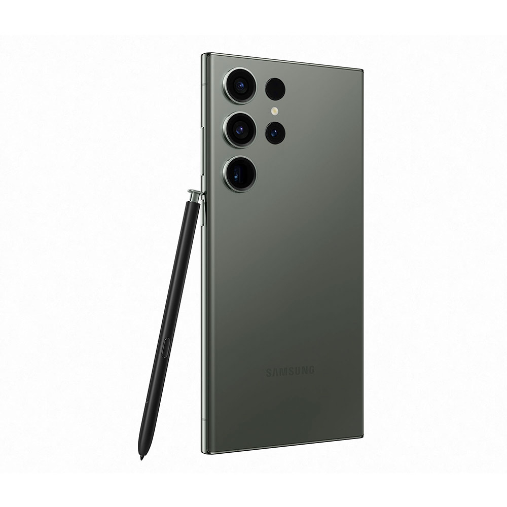 Samsung Galaxy S23 Ultra 12GB/512GB - Green Smartphone Samsung verde escuro com quatro câmaras traseiras e caneta preta