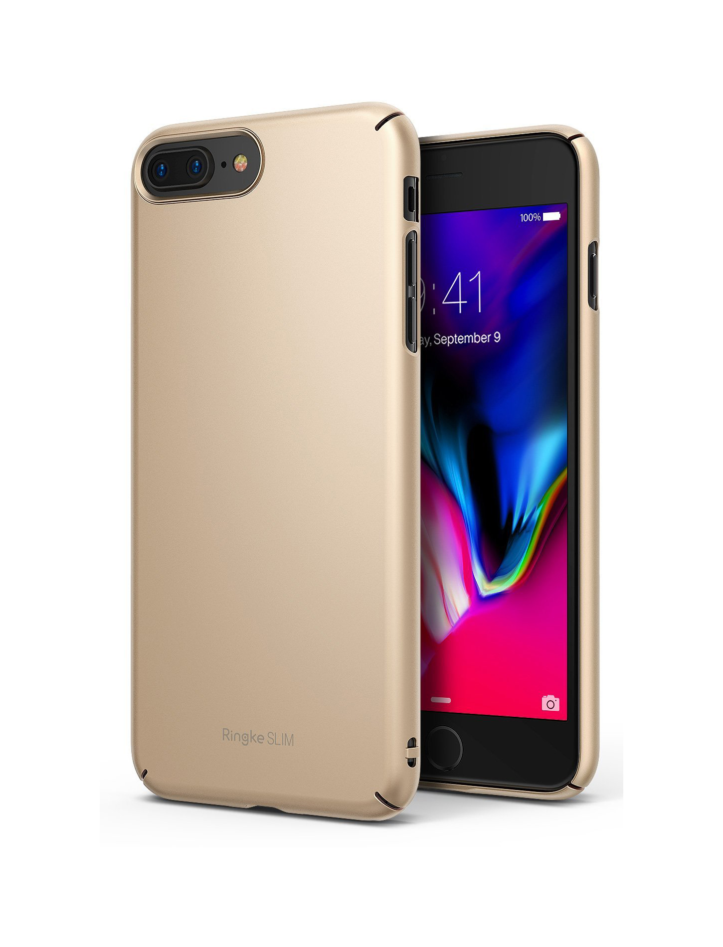 iPhone 7/8 Plus Capa Rígida Ultra-Fina Ringke Slim Capa protetora dourada para smartphone com texto Ringke SLIM