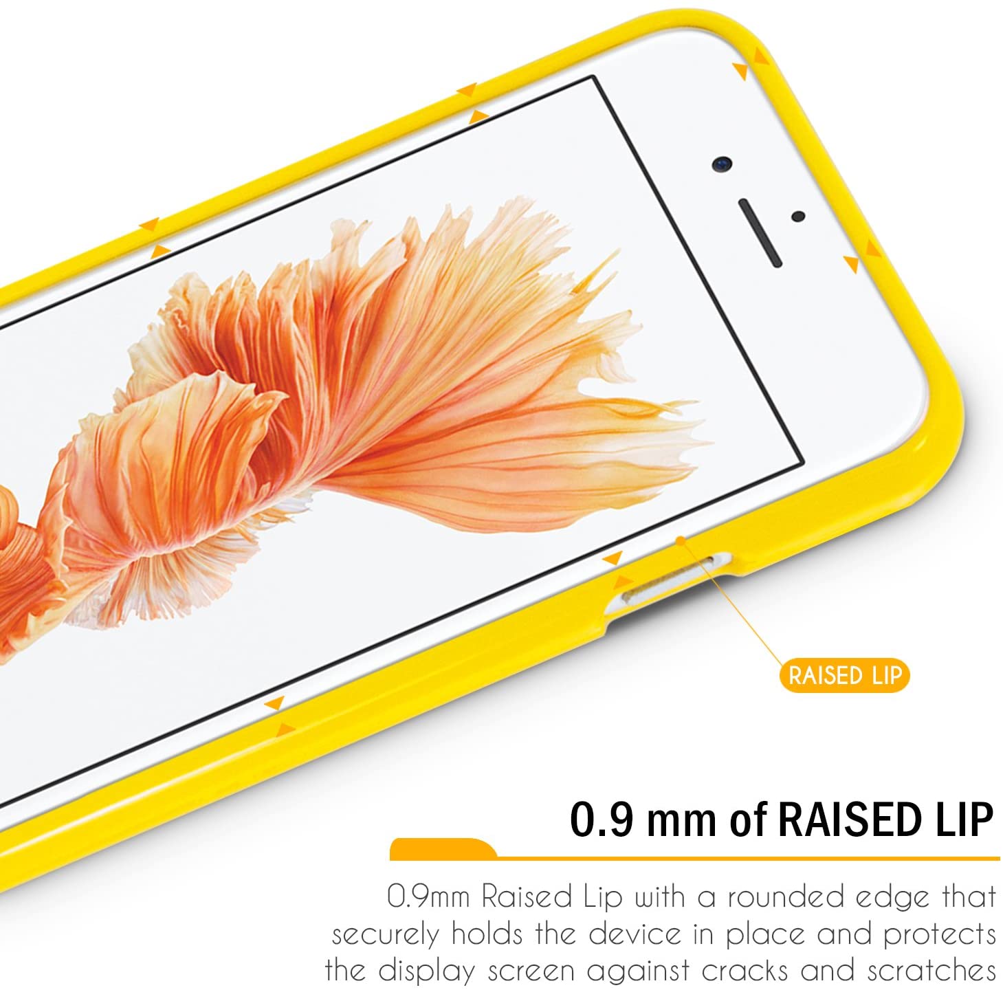 iPhone 6/6S Plus Capa Silicone Jelly Goospery Smartphone branco com capa amarela e borda levantada para proteção do ecrã