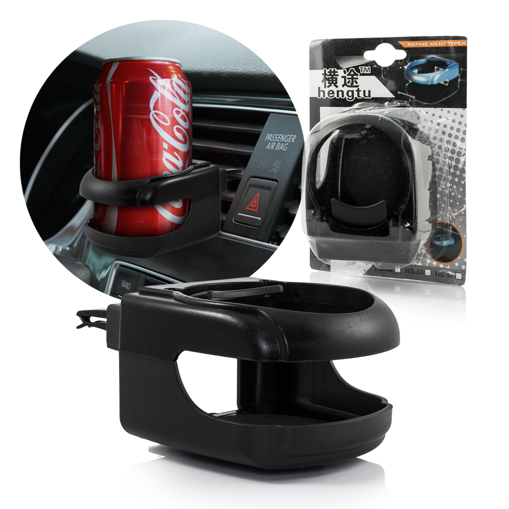 Suporte de bebidas Universal para automóvel Suporte de copos automóvel preto hengtu em embalagem com imagem de uso e copo de Coca-Cola