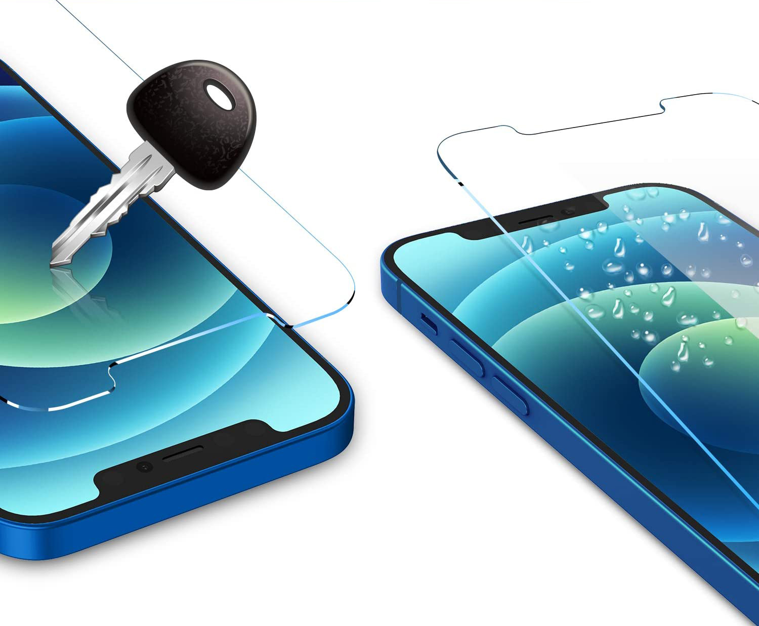 (Pack 2) Películas de Protecção em Vidro Temperado Wozinsky para iPhone 12/12 Pro Telemóveis azuis com película protetora e chave preta