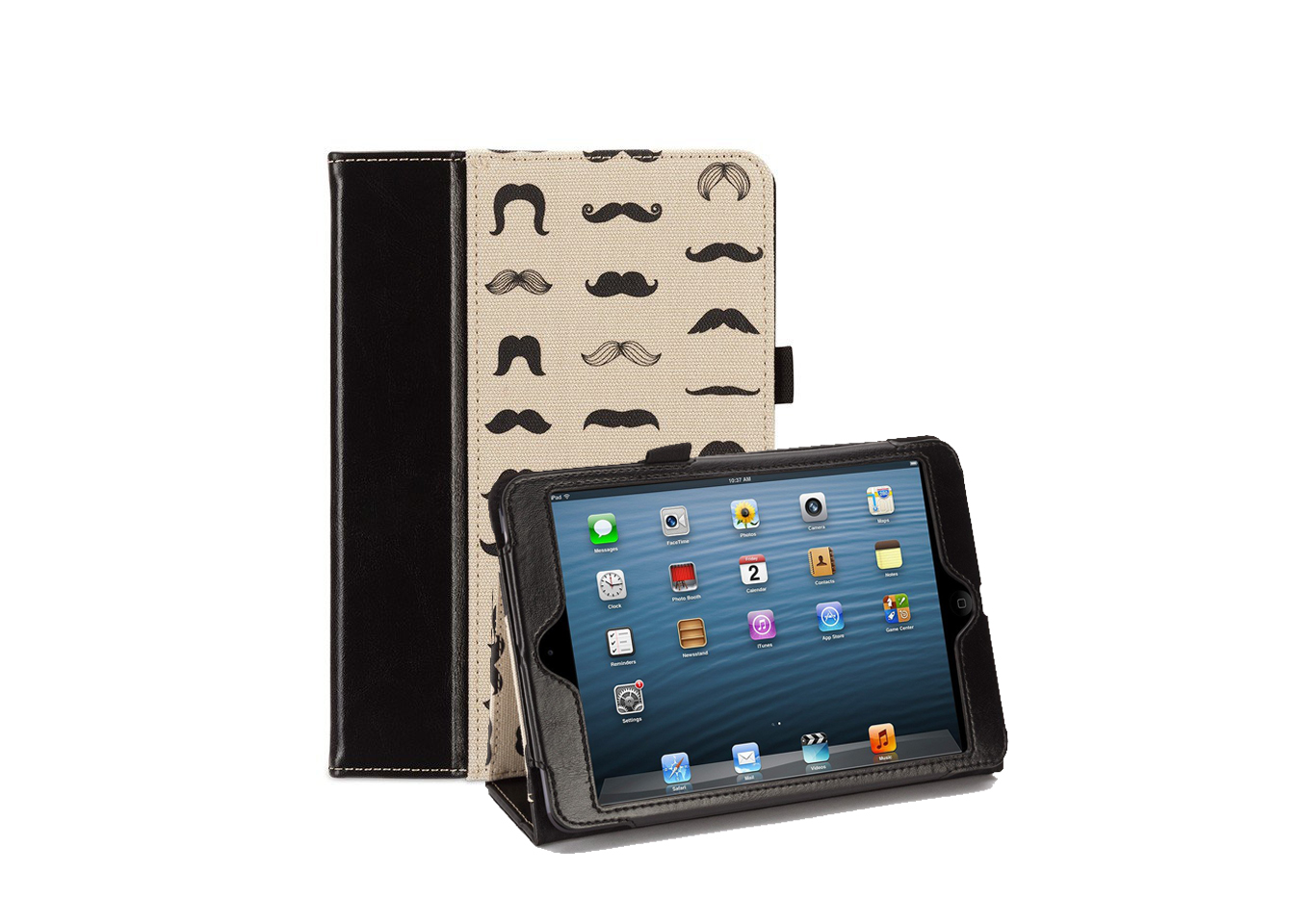 Capa Griffin Mustachio Folio para iPad Estojo preto e bege com estampado de bigodes para tablet