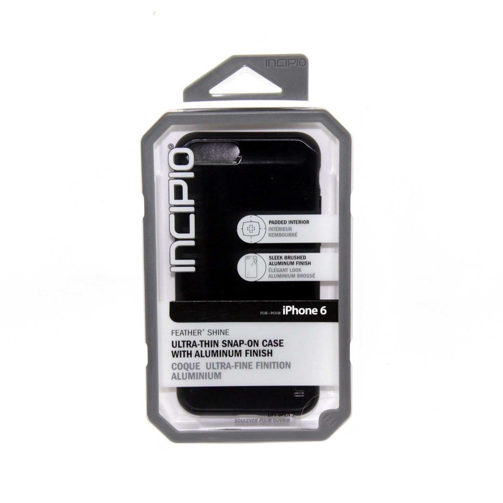 iPhone 6/6S Capa Alumínio Ultra-Fina INCIPIO Estojo para iPhone 6 preto Incipio em embalagem transparente com texto