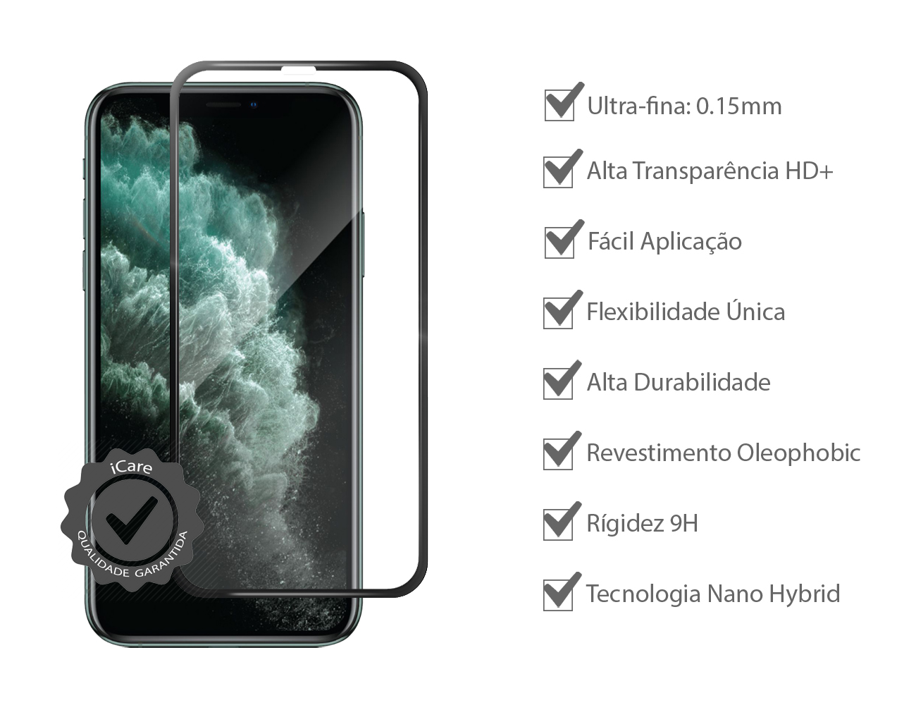 Película de Protecção Nano-Flex em Vidro Temperado Híbrido 5D Wozinsky para iPhone 11 Pro/XS/X Protetor de ecrã para smartphone com lista de características em português