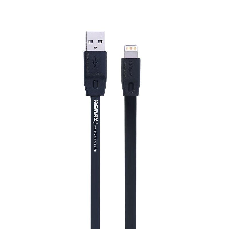 Cabo Flat Lightning Anti - Tangle (2 metros) Cabo USB preto Remax com USB A e Lightning