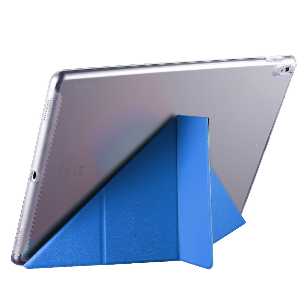 Capa azul dobrável para tablet com base rígida transparente