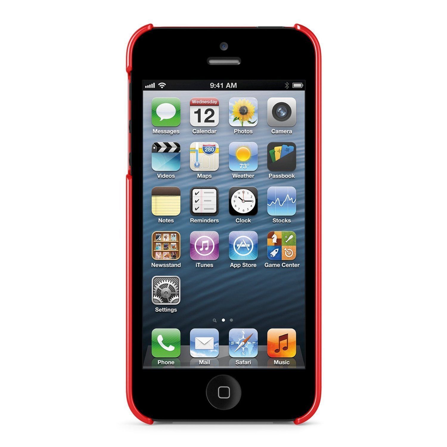 iPhone 5/5S/5SE Capa Rígida Belkin Shield Pixel Smartphone com ecrã tátil e moldura vermelha exibindo ícones de aplicações