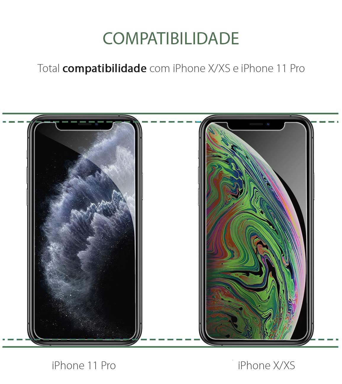 (Pack 2) Películas de Protecção em Vidro Temperado Wozinsky para iPhone 11 Pro/XS/X Imagem mostrando compatibilidade com iPhone X/XS e iPhone 11 Pro