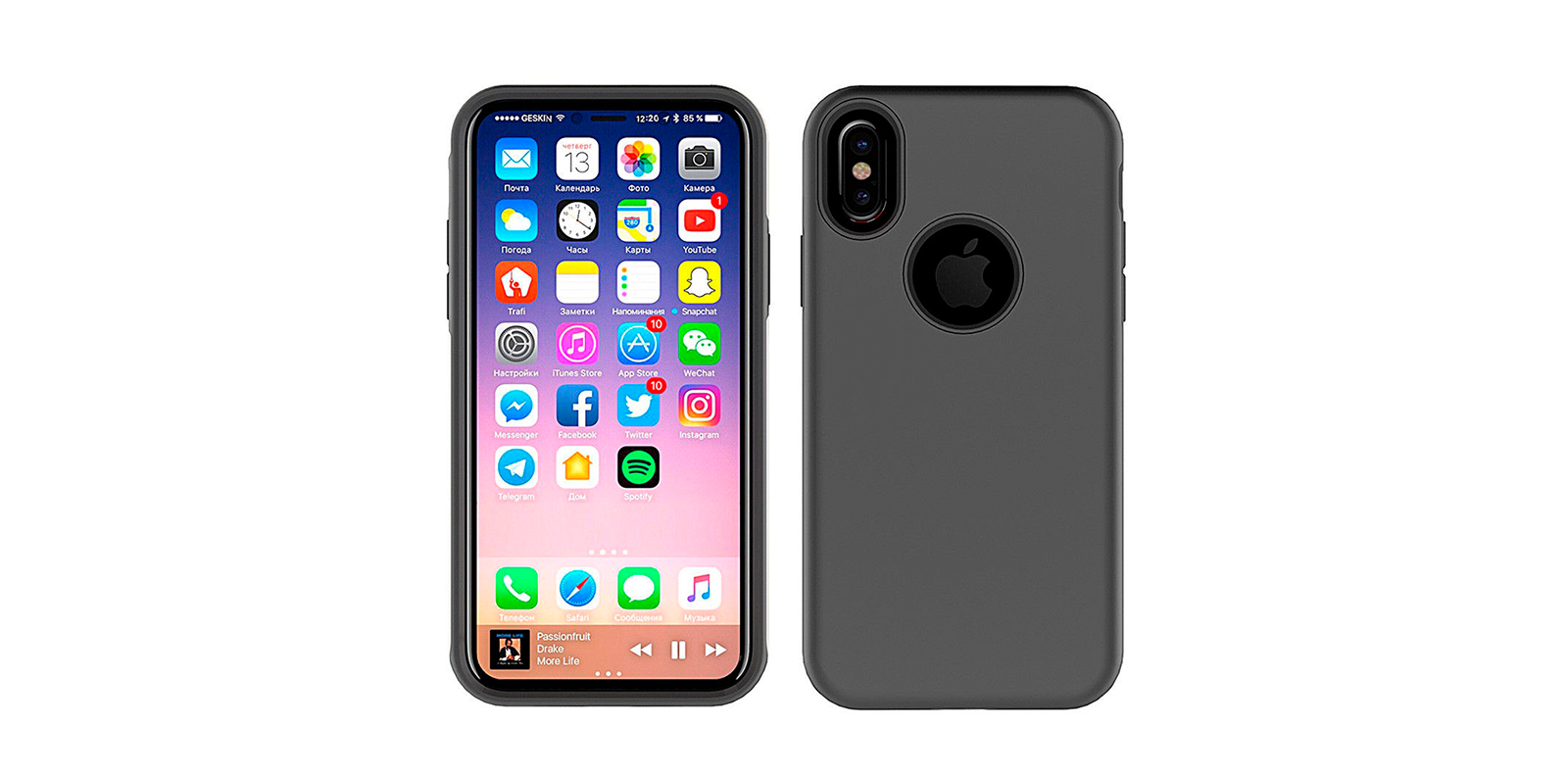 iPhone X/XS Capa Extrema Protecção X1BTE Preto Telemóvel com capa preta fosca e ecrã com aplicações