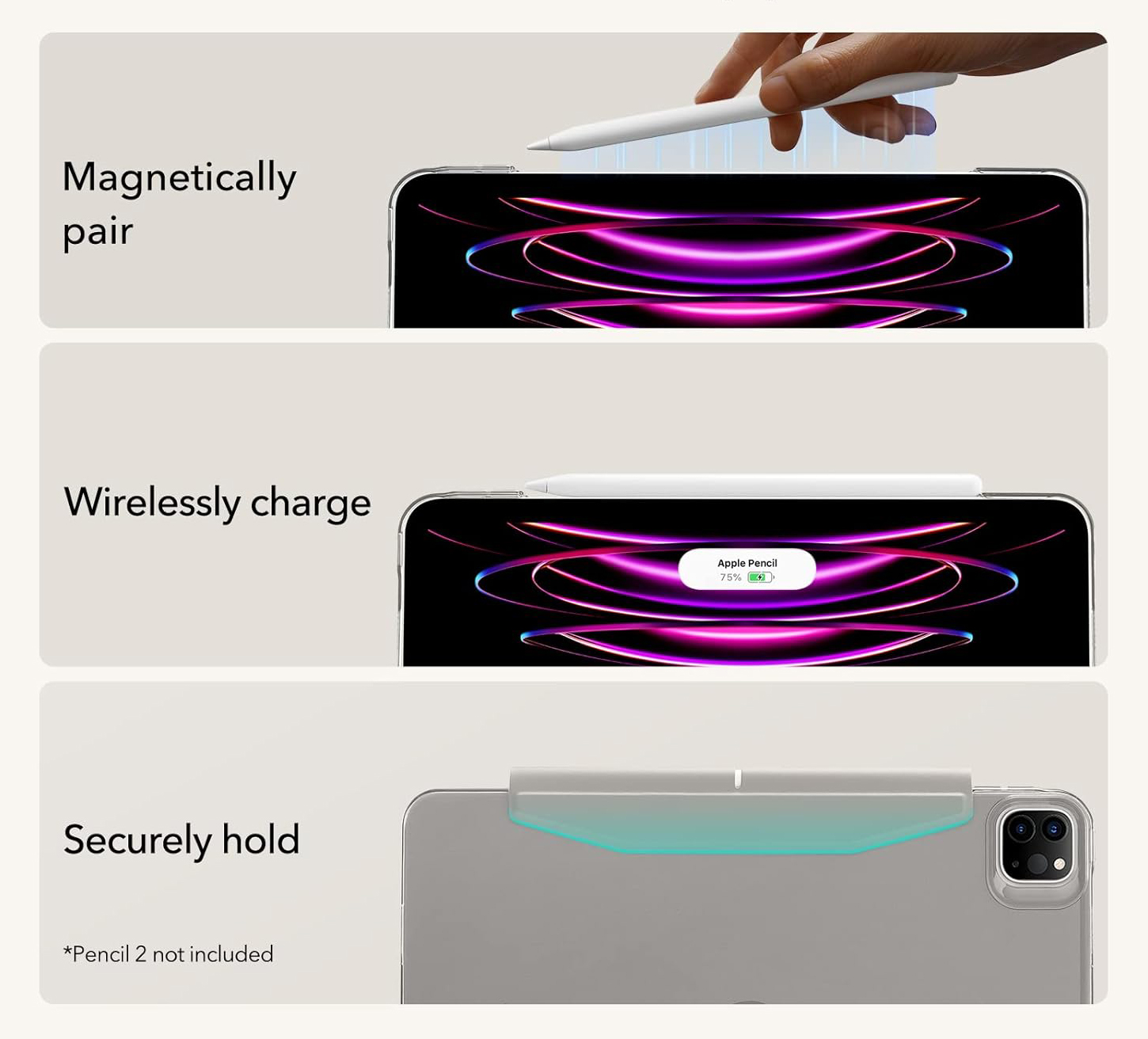 Capa ESR Ascend para iPad Pro 12.9" Tablet com caneta digital branca a carregar magneticamente na parte superior