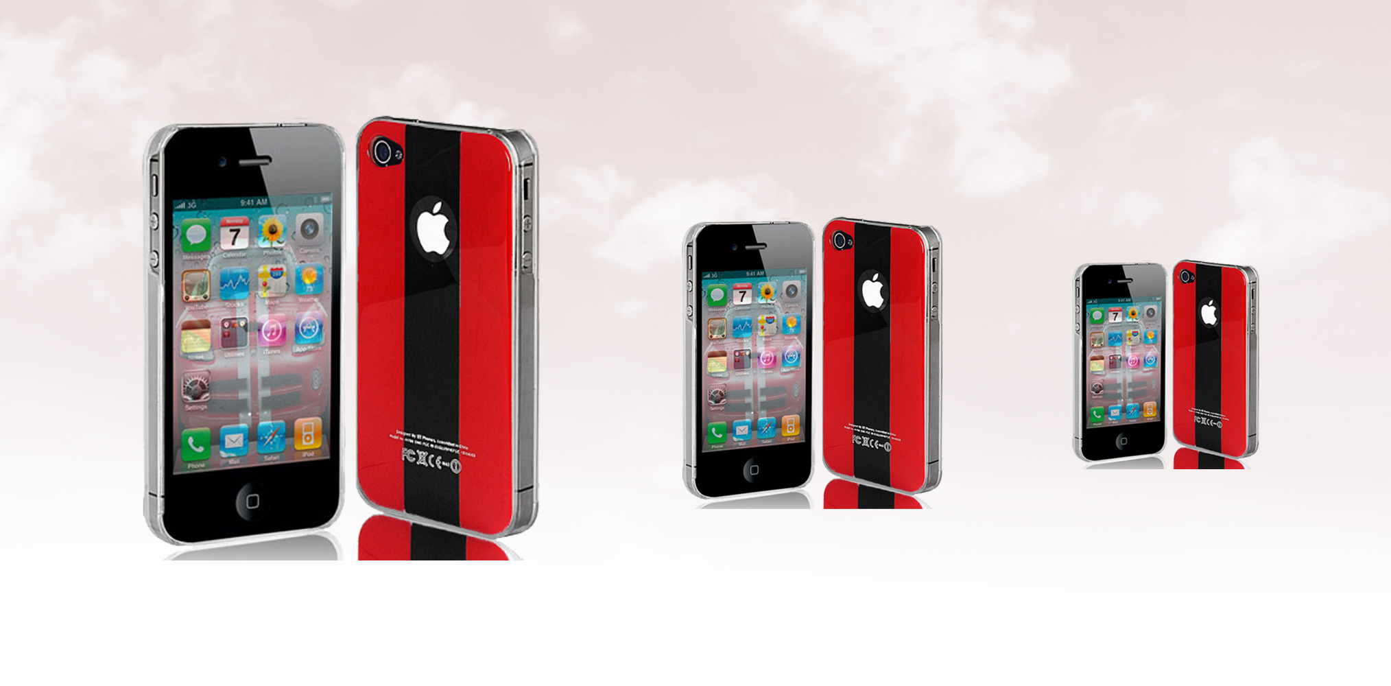 iPhone 4/4S Capa Ultra-Fina Listas Conjunto de telemóveis com capas vermelhas e pretas e logótipo Apple branco