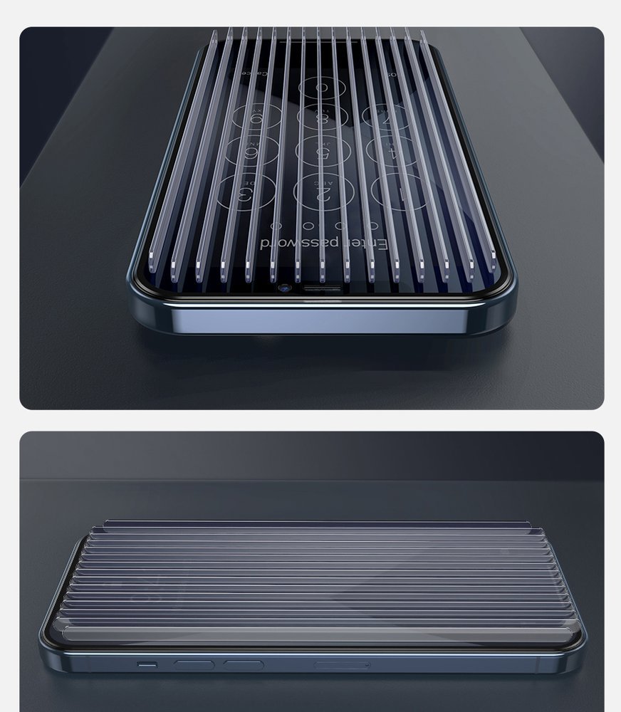 (Pack 2) Películas Protecção e Privacidade em Vidro Temperado Baseus Anti-Spy para iPhone 12 mini Smartphone com capa protetora transparente texturizada cinza