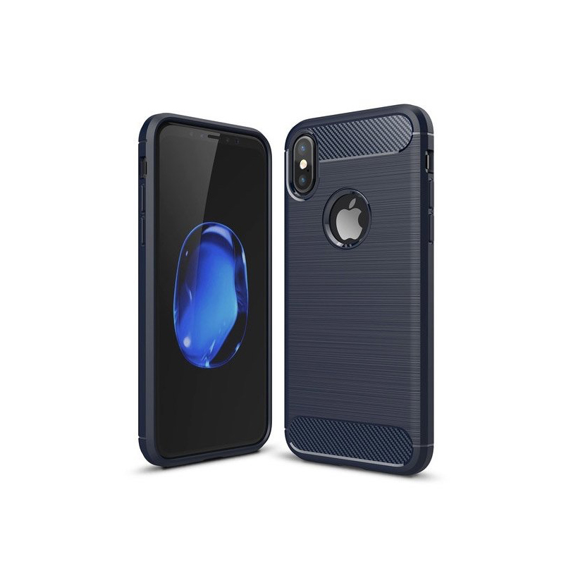 iPhone X/XS Capa Silicone Carbono Híbrida Capas de smartphone azul escuro com textura e recorte para logótipo