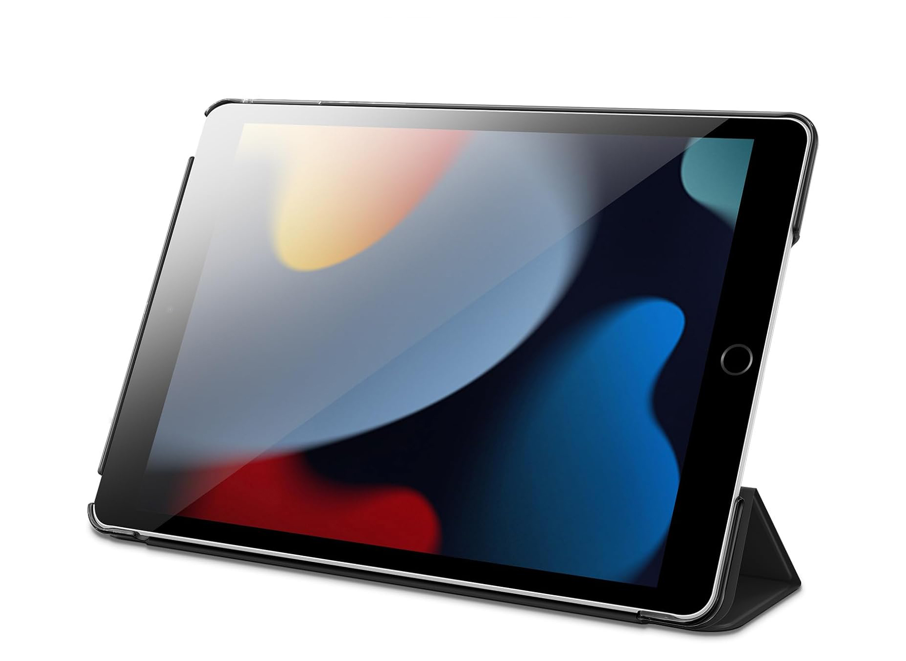 Capa Folio Jetech para iPad 10.2" - Preto Tablet com suporte preto inclinado em fundo branco