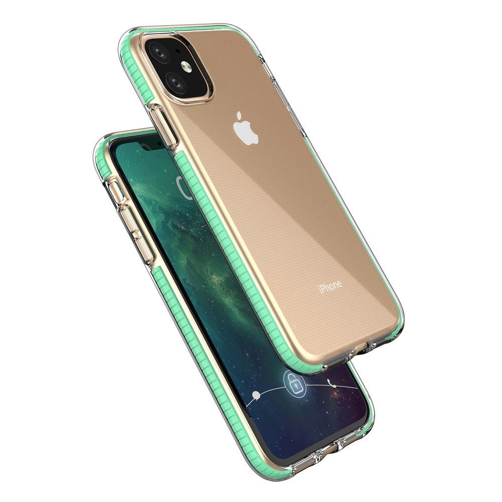 Capa Spring Fresh Silicone Híbrida para iPhone 11 Pro Telemóvel iPhone com capa protetora transparente e bordas verdes