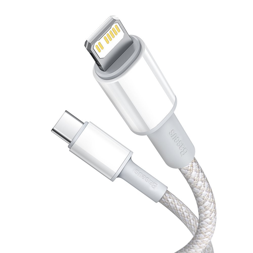 Cabo USB-C para Lightning branco com revestimento têxtil creme claro