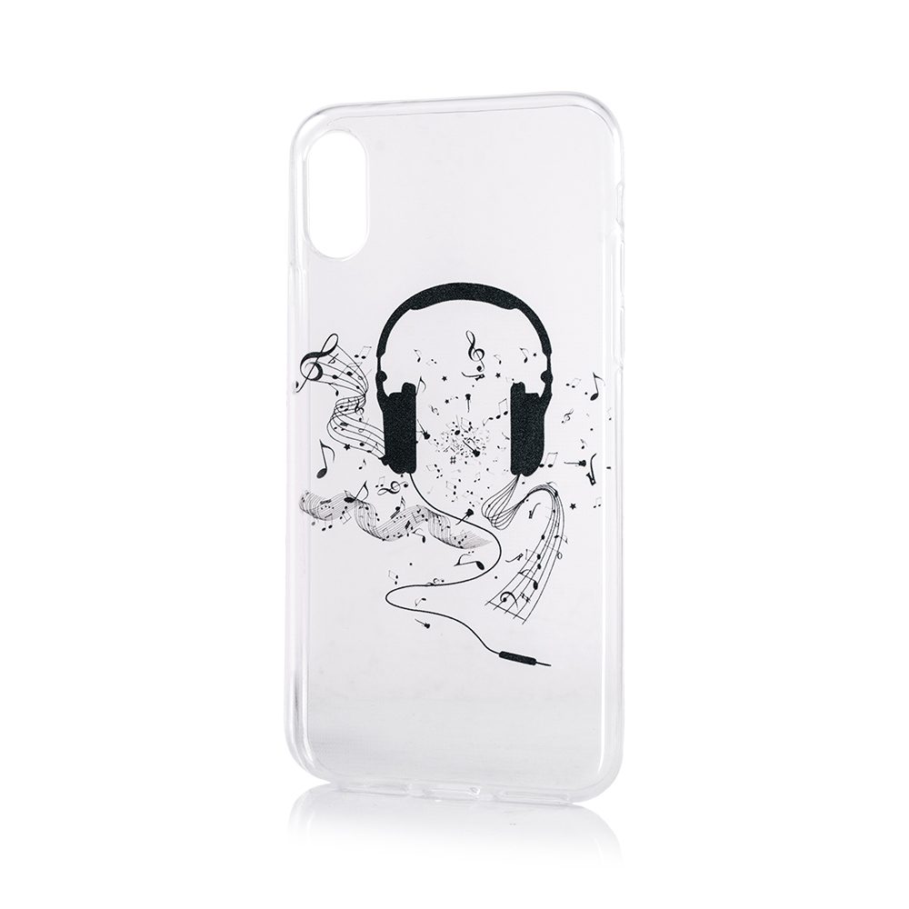 iPhone X/XS Capa Music Silicone Transparente Capa transparente para smartphone com desenho de auscultadores e notas musicais