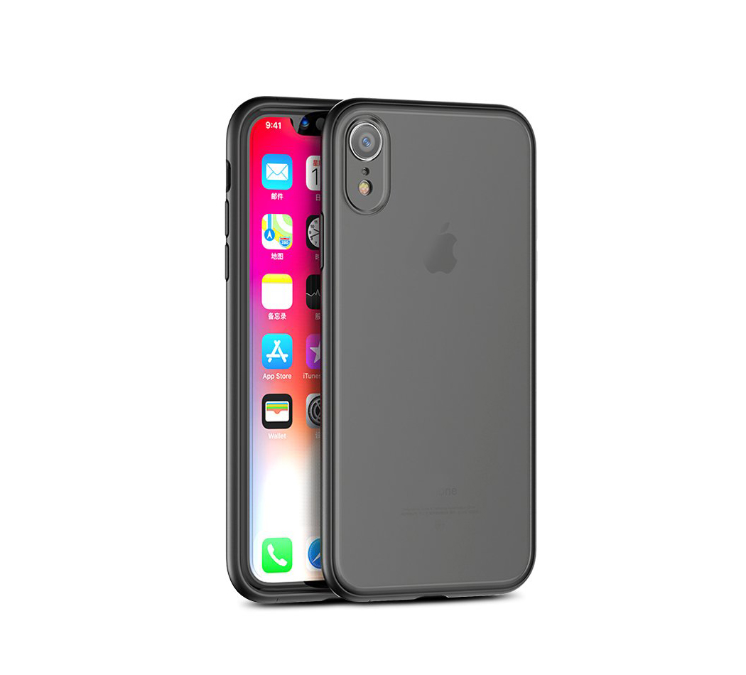 iPhone XR Capa Transparente Mate iPaky Cucorolis Smartphone Apple iPhone com capa protetora preta semitransparente