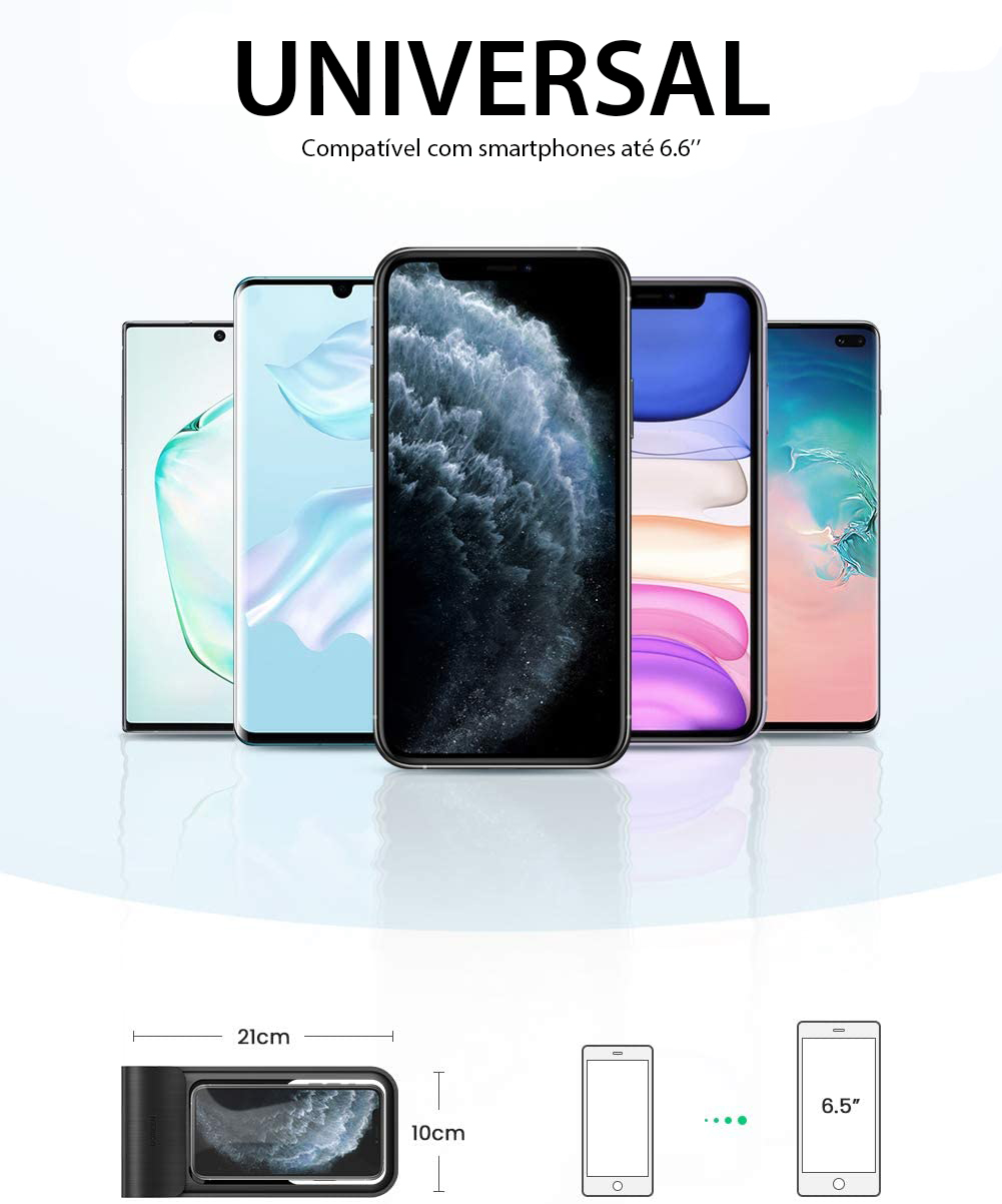 Capa/Bolsa Universal 6.6'' Impermeável Smartphones alinhados com texto universais e caixa de dimensões para suporte universal