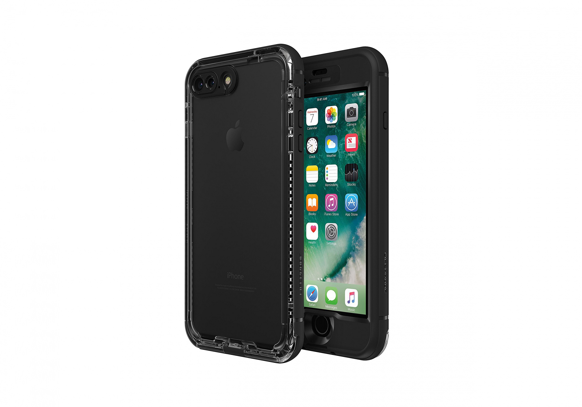 iPhone 7 Plus Capa Lifeproof NÜÜD Telemóvel iPhone preto com capa protetora transparente e preta