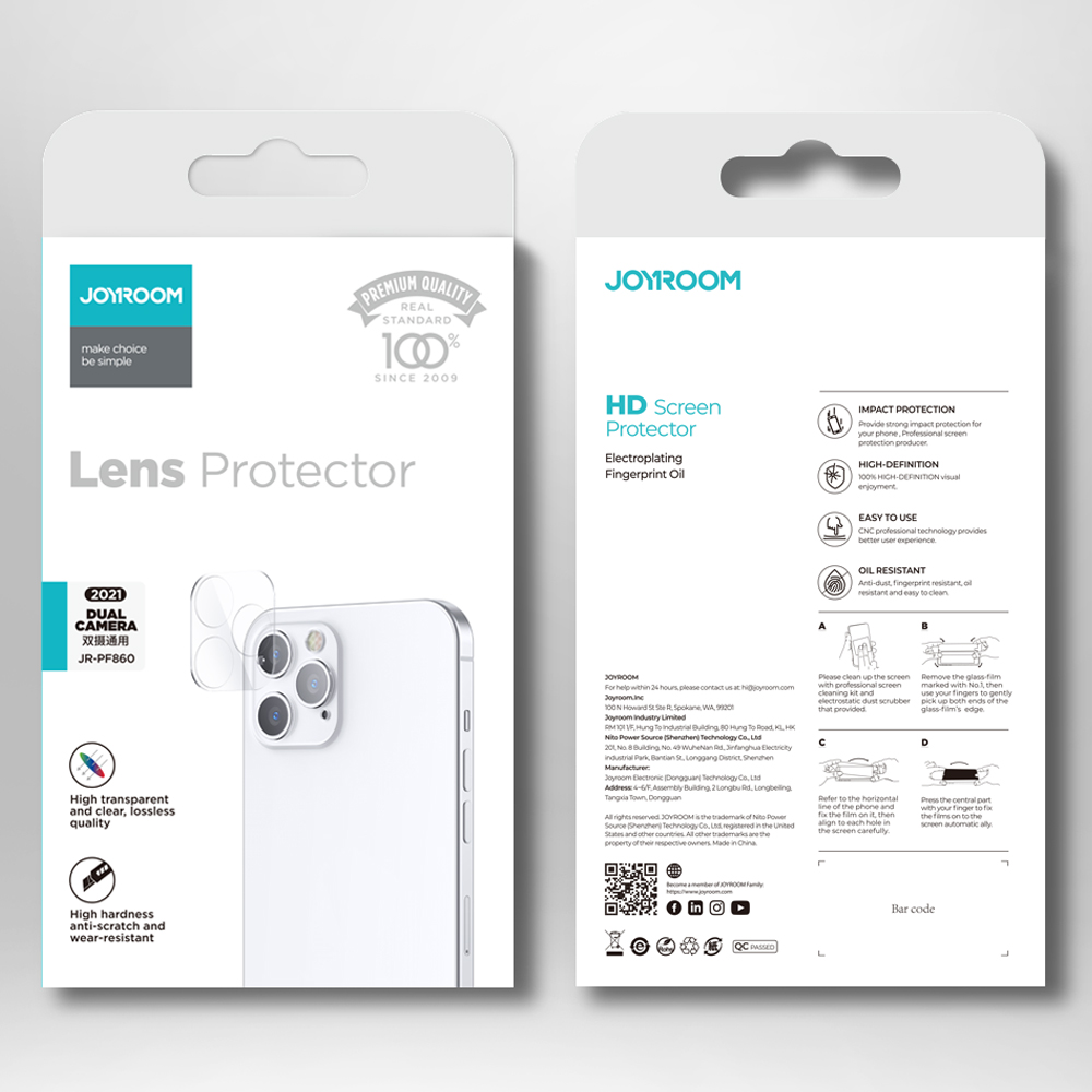 Película de Protecção de Câmara Traseira Joyroom Lens Protector para iPhone 13/13 mini Embalagem de protetor de lente para telemóvel JOYROOM com imagem do produto e texto explicativo
